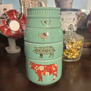 Charming Animal Print Ceramic Stacking Measuring Cups - Teal